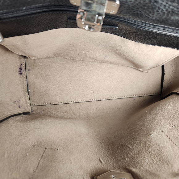 REBECCA MINKOFF Madison Satchel Black Leather Studs Flip Lock Classic Minimalist - Picture 8 of 10